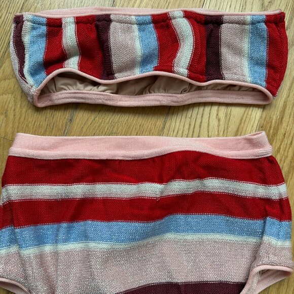 Suboo Two Piece Bikini Swimsuit Multicolored Stripes Knit High Waist Strapless - Picture 7 of 7